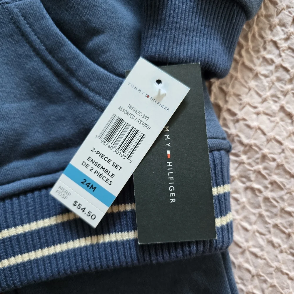 Tommy Hilfiger Boy's Blue Embroidered Logo Fleece Hoodie And Joggers Set 24M